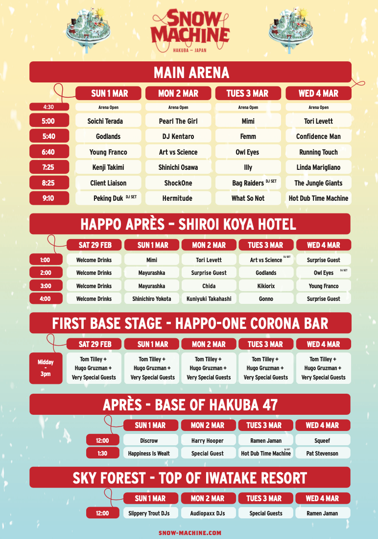 Snow Machine (Japan) Festival news Here are all your set times for