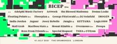Image may contain: text that says "BICEP live Adelphi Music Factory Artwork the Blessed Madonna Floating Points live Floorplan Josey Rebelle India Jordan Jaguar Mall Grab Donna Leake George FitzGerald dj& DJ Seinfeld Jungle Maribou State dj Ross From Friends IMOGEN Mount Kimbie KETTAMA Special Request Logic1000 Overmonolive Prospa TSHA O'Flynn 10 JULY 2021 THE DRUMSHEDS LONDON"