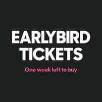 Image may contain: text that says "EARLYBIRD TICKETS One week left to buy"