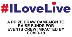 Image may contain: text that says "#ILoveLive eLive A PRIZE DRAW CAMPAIGN TO RAISE FUNDS FOR EVENTS CREW IMPACTED BY COVID-19"