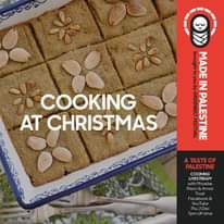 Image may contain: text that says "COOKING AT CHRISTMAS broughtt you MADE by FESTIVAL GREENBELT MADNE IN PALESTINE A TASTE OF PALESTINE COOKING LIVES LIVESTREAM ithPhoebe Rison Amos Trust Facebook& YouTube Thu3Dec 7pm"