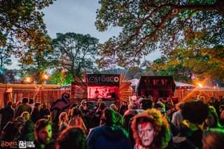 Image may contain: 2 people, people dancing, people on stage, crowd, tree, sky, night and outdoor