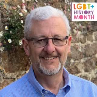 May be an image of 1 person, glasses, outdoors and text that says "LGBT+ HISTORY MONTH"