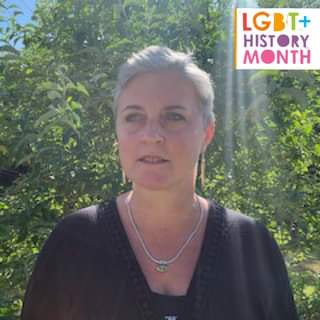 May be an image of 1 person, tree, outdoors and text that says "LGBT+ HISTORY O MONTH"
