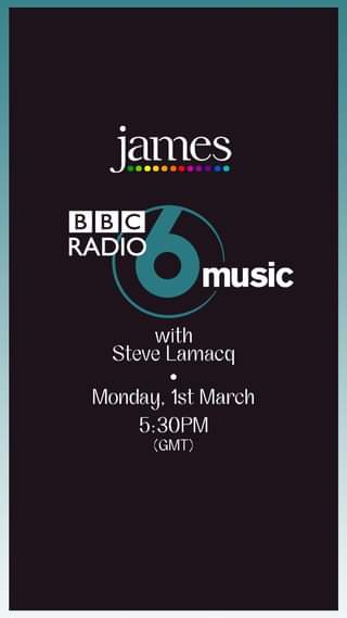 May be an image of text that says "james BBC RADIO music with Steve _amaco Monday, 1st March 5:30PM (GMT)"