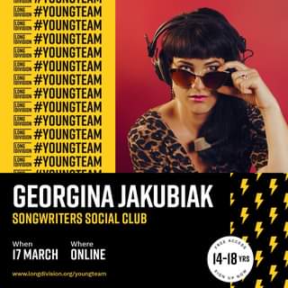 May be an image of 1 person and text that says "DIVISION #YOUNGTEAM LONG IDIVISION #YOUNGTEAM DIVISION #YOUNGTEAM DIVISION #YOUNGTEAM LONG DIVISION #YOUNGTEAM LONG IDIVISION #YOUNGTEAM DIVISION #YOUNGTEAM DIVISION #YOUNGTEAM LONG DIVISION #YOUNGTEAM LONG DIVISION #YOUNGTEAM LONG DIVISION #YOUNGTEAM DIVISION #YOUNGTEAM RONO IVAHMATAN GEORGINA JAKUBIAK SONGWRITERS SOCIAL CLUB When 17 MARCH Where ONLINE www.longdivision.org/youngteam REE ACCESS 14-18 YRS SIGN UP"