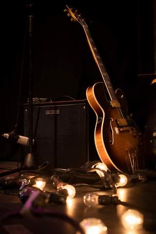 May be an image of guitar and indoor