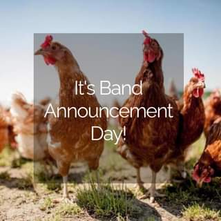 May be an image of game fowl and text that says "It's Band Announcement Day!"